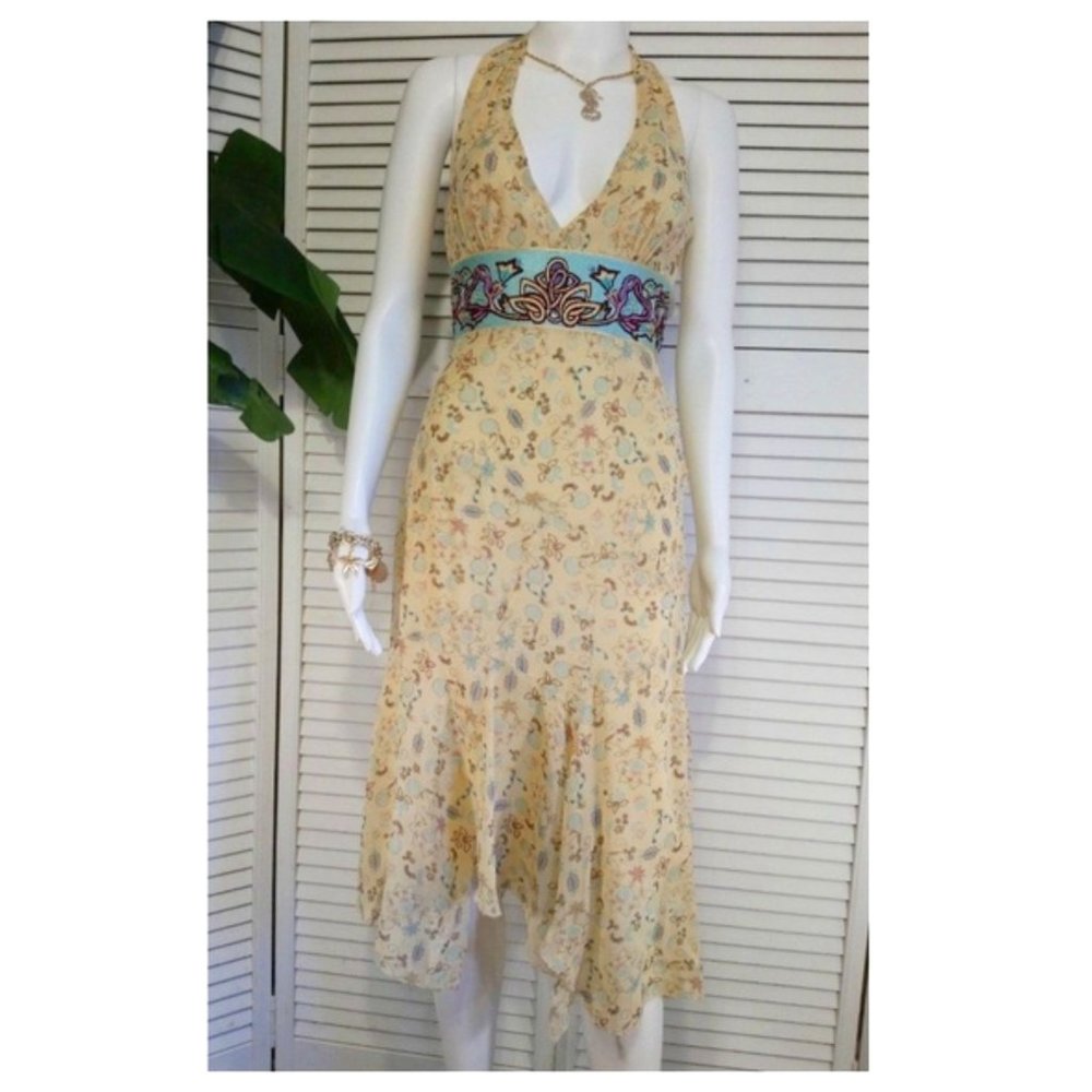 Pale yellow silk handkerchief hem dress NWT